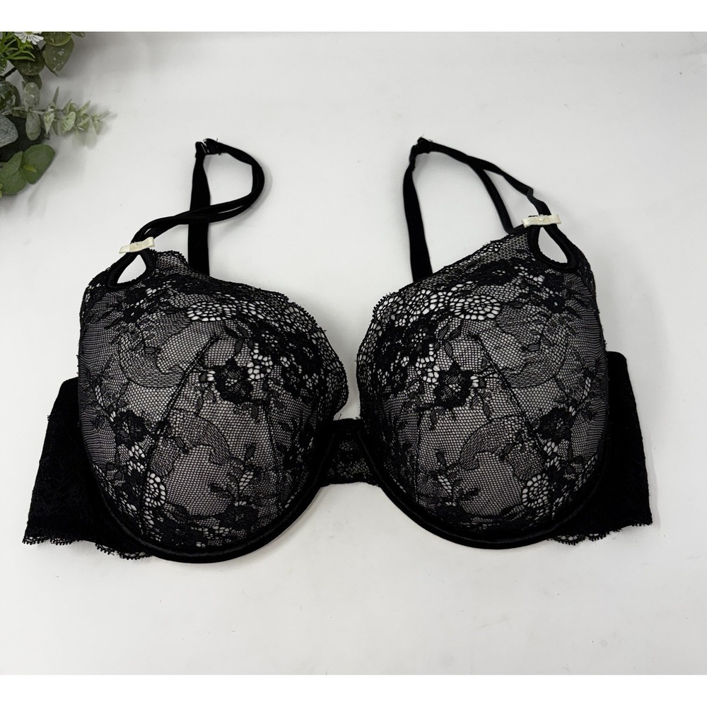 Victoria's Secret Sexy Little Things Black Lace Bra 38D Underwire Floral Padded
